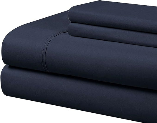 Cathay Home Essentials Ultra Soft Hypoallergenic Wrinkle Resistant Double Brushed Microfiber Bedding Sheet Set, Navy, Queen