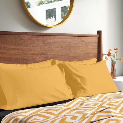 YIYEA Pillow Cases Queen Size Set of 4, Ultra Soft 1800TC Hotel Quality Double Brushed Microfiber Embroidered Pillowcases, Envelope Closure, Fade Resistant (20"x30", Yellow)