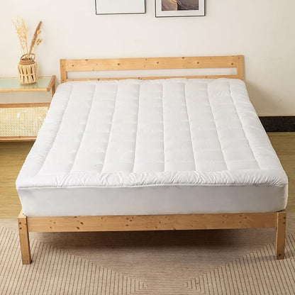 Nutan, Quilted Fitted Mattress Pad – Fitted Elastic Quilted Protector, Cover Stretches up to 18 Inches Deep Pocket - Machine Washable Topper, Twin, White