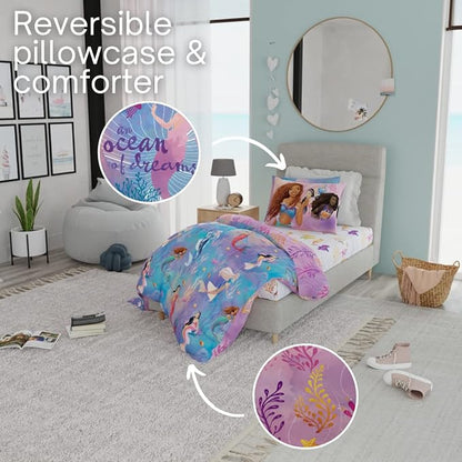 Disney's The Little Mermaid Ariel Live Action Movie Kids Bedding Super Soft Comforter and Sheet Set with Sham, Twin, (100% Official Licensed Product) By Franco