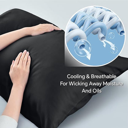 BEDELITE King Size Pillow Cases Set of 2, Rayon Derived from Bamboo, Cooling Pillow Cases for Hot Sleepers & Night Sweats, Breathable and Silky Soft Envelope Pillowcases(Black, 20"x36")