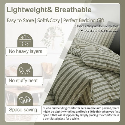 EAVD Striped Comforter Set Queen Grey White Stripes Bedding Set for Boys Women Men Reversible Striped Bedding Set for All-Season Modern Geometric Comforter Set Soft Fluffy