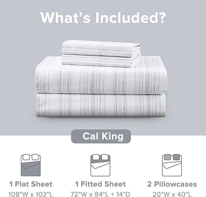 Comfort Spaces 100% Cotton Sheets Cal King, Breathable, Naturally Cool Cotton Sheets, Cotton Bed Sheets with 14" Elastic Pocket Fits up to 16" Mattress, All Seasons Sheet Set, Good Vibes Grey 4 Piece