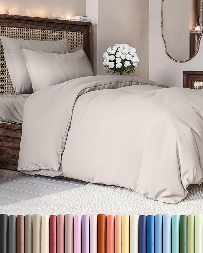 Duvet Cover Twin/Twin XL Size Set - Extra Soft Twin/Twin XL Duvet Cover 68" x 90" with 1 Pillow Sham - Hotel Luxury, Easy Care, Fade Free w/ Zipper Closures & Ties - Comfy & Breathable (Light Grey)