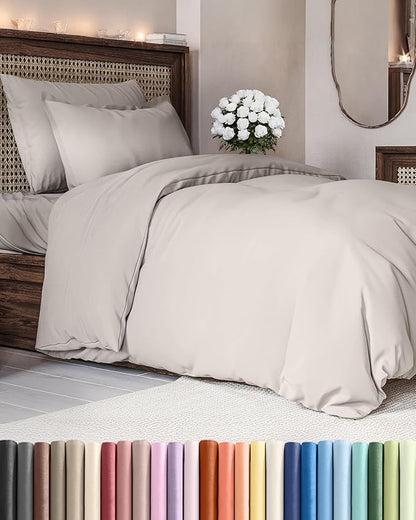 Duvet Cover Twin/Twin XL Size Set - Extra Soft Twin/Twin XL Duvet Cover 68" x 90" with 1 Pillow Sham - Hotel Luxury, Easy Care, Fade Free w/ Zipper Closures & Ties - Comfy & Breathable (Light Grey)