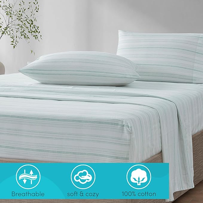 Comfort Spaces 100% Cotton Sheet Set Breathable, Lightweight, Soft with 14" Elastic Pocket Fits up to 16" Mattress, All Season Cozy Bedding, Matching Pillow Case, Cal King Good Vibes 4 Piece