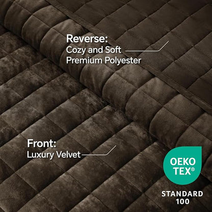 BEDELITE Velvet Quilt Set Queen Size - Luxury Velvet Comforter Bedding Set 3 Pieces, Lightweight Soft Cozy Mocha Brown Oversized Bedspread Coverlet for All Seasons with 2 Pillow Shams