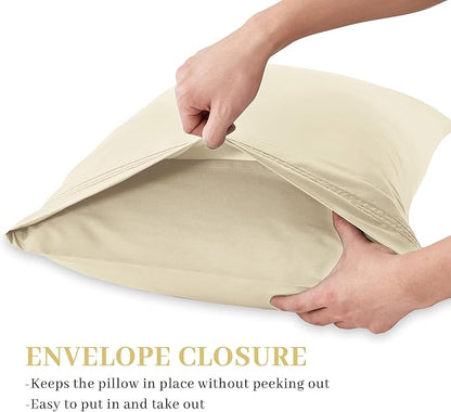 YIYEA Pillow Cases Queen Size Set of 4, Ultra Soft 1800TC Hotel Quality Double Brushed Microfiber Embroidered Pillowcases, Envelope Closure, Fade Resistant (20"x30", Cream)