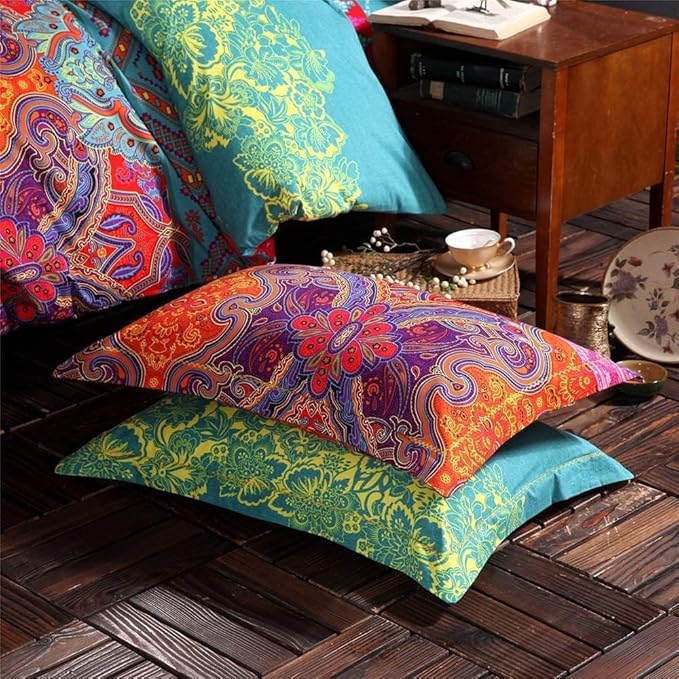Boho King Size Comforter Set Soft Chic 3 Pieces Bedding Queen Comforter Set Lightweight Exotic Red Teal Bohemian Mandala Colorful Vintage Comforter Bed Set for All Seasons (King, Boho)