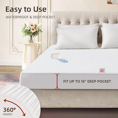 Bwarm Waterproof Heated Mattress Pad, ETL Certified Bed Warmer with Memory Function 9 Heat Settings, 1-12 Hours Auto Off Deep Pocket, Machine Washable, White CA King
