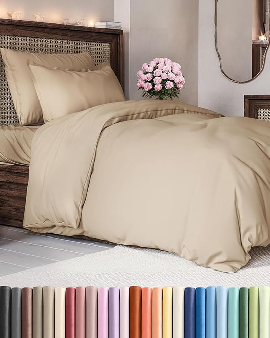 Duvet Cover Twin/Twin XL Size Set - Extra Soft Twin/Twin XL Duvet Cover 68" x 90" with 1 Pillow Sham - Hotel Luxury, Easy Care, Fade Free w/ Zipper Closures & Ties - Comfy, Cozy & Breathable (Cream)