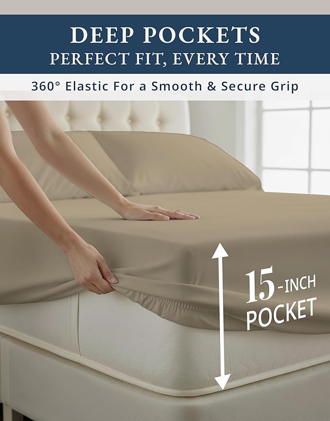 LANE LINEN 100% Egyptian Cotton Extra Long Twin Sheet Set, Soft & Comfy No Pill Fade Resistant Oeko-Tex Certified sustainably Produced Cotton Sheets XL Twin Sheets - Linen