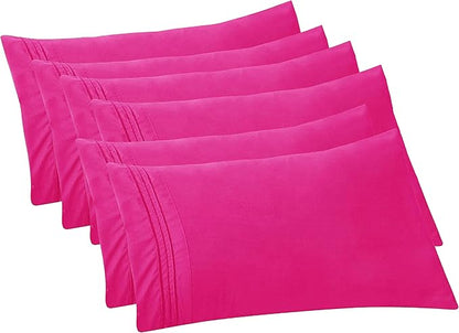 Elegant Comfort 6-PACK Solid Pillowcases 1500 Premium Hotel Quality Microfiber - Smooth Weave, Wrinkle and Stain Resistant, Easy Slip-On, 6-Piece Set, King Pillowcase, Pink