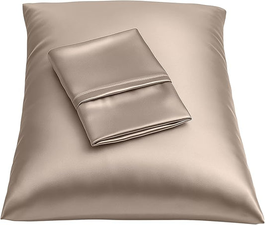 BLISSFORD Satin Pillowcase with Zipper, for Hair and Skin Care, Feels Soft and Cool Like a Silk Pillowcase, Satin Pillow Cases 2 Pack, Slik Pillow Cover, Pewter, Queen Size - Set of 2