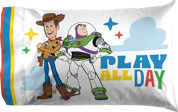 Jay Franco Kids Sheet Set with Fitted, Flat Sheets & Pillow Cover - Ultra-Soft Bedding with Pillowcase for Room Decor, White - Toy Story, 3 Piece Twin