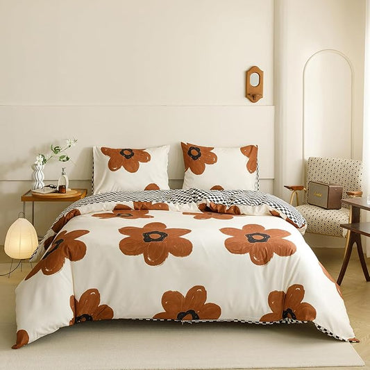 Cottonight Pumpkin Sunflower Comforter Set Brown Twin Teen Girls Beige and Brown Floral Bedding Comforter Set Botanical Flowers Blanket Quilts Soft Breathable Cute Comforter