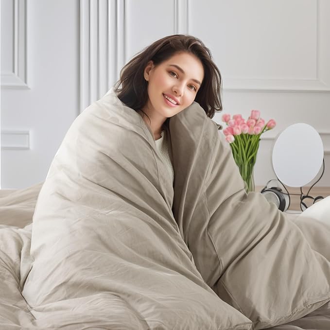 NEXHOME PRO 100% Washed Cotton Duvet Cover King Size, Ogranic Natural Linen Feel Breathable Bedding Set with Zipper Closure, 3 Pieces Duvet Cover Set Linen (No Comfortert) 10490