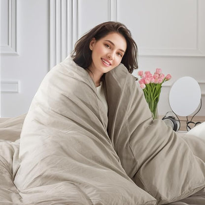 NEXHOME PRO 100% Washed Cotton Duvet Cover Queen Size, Ogranic Natural Linen Feel Breathable Bedding Set with Zipper Closure, 3 Pieces Duvet Cover Set Linen (No Comfortert) 9090