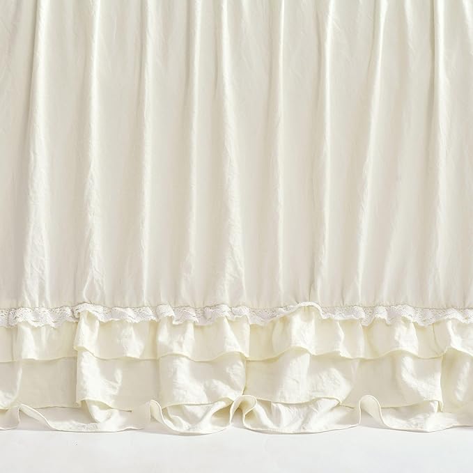 Lush Decor Ella Ruffle Lace Bedspread, 3 Piece Set, Queen, Neutral - Cute Bed Set - Queen Bedding - Beige Bedding - Coquette Decor - Neutral Ruffle Trim - Beige Lace Trim