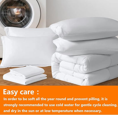 TAIMIT White Full Size Comforter Set - 7 Pieces, Bed in a Bag Bedding Sets with All Season Soft Quilted Warm Fluffy Reversible Comforter,Flat Sheet,Fitted Sheet,2 Pillow Shams,2 Pillowcases
