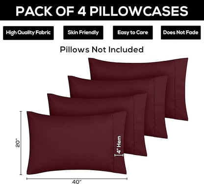 Utopia Bedding King Pillow Cases - 4 Pack - Envelope Closure - Soft Brushed Microfiber Fabric - Shrinkage and Fade Resistant Pillow Covers King Size 20 X 40 Inches (King, Burgundy)