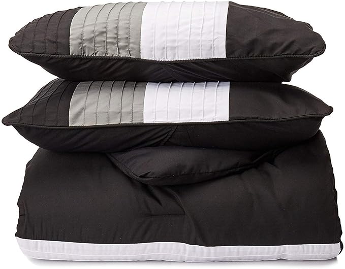 Chezmoi Collection Loft 8-Piece Luxury Striped Comforter Set (Full, Black/Gray/White)