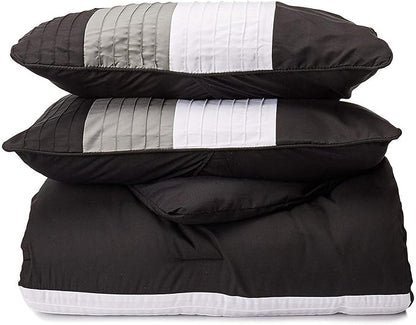 Chezmoi Collection Loft 8-Piece Luxury Striped Comforter Set (Full, Black/Gray/White)