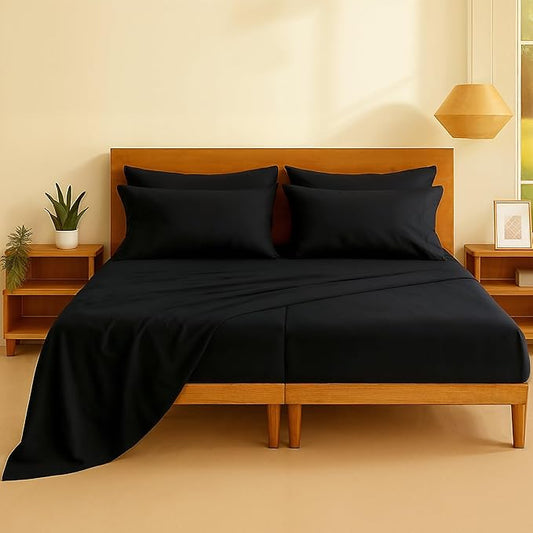 Casa Platino Sheets Split King – 7 Piece Crisp Percale Weave Split King Cooling Sheets with 15" Deep Pockets, Lightweight & Cool for All Sleepers, Soft & Breathable for a Great Nights Sleep – Black
