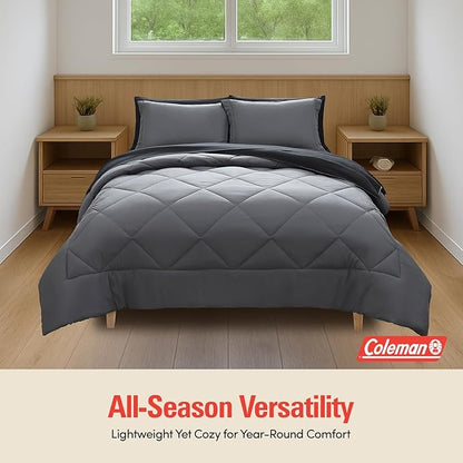 Coleman Comforter Set Full Size Reversible Bed-in-a-Bag– Double-Sided Color Options, All-Season Comforter + Shams + Sheets – Perfect for Home, Cabin or Camp Use, Black/Gray