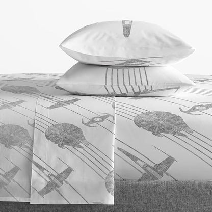 Jay Franco Kids Sheet Set with Fitted, Flat Sheets & Pillow Cover - Ultra-Soft Bedding with Pillowcase for Room Decor, White - Star Wars, 4 Piece Queen