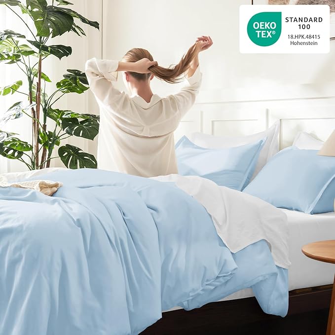 Litanika Comforters Light Blue Twin/Twin XL Size, 2 Pieces Lightweight Solid Bedding Comforter Set, All Season Fluffy Bed Set (66x90In Comforter & 1 Pillowcase)