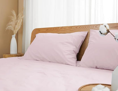 Pillow Cases, King Size Cotton Percale Weave Pillowcases, Pre-Shrunk Breathable and Hypoallergenic Pillowcases, Set of 2 (2 Piece King 20 Inch x 40 Inch, Light Pink)