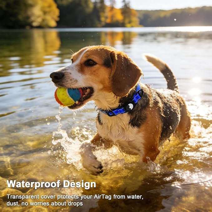 Taglory AirTag Dog Collar with Waterproof Holder for Puppy, Navy Blue, XS | Reflective for Night Walks & Low-Light Safety, Track Your Pup Peace of Mind, Adjustable Soft Padded, No More Dangling Tags