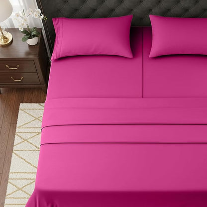 Elegant Comfort Luxurious 1500 Premium Hotel Quality Microfiber Three Line Embroidered Softest 5-Piece Bed Sheet Set, Wrinkle and Fade Resistant, Split King, Pink