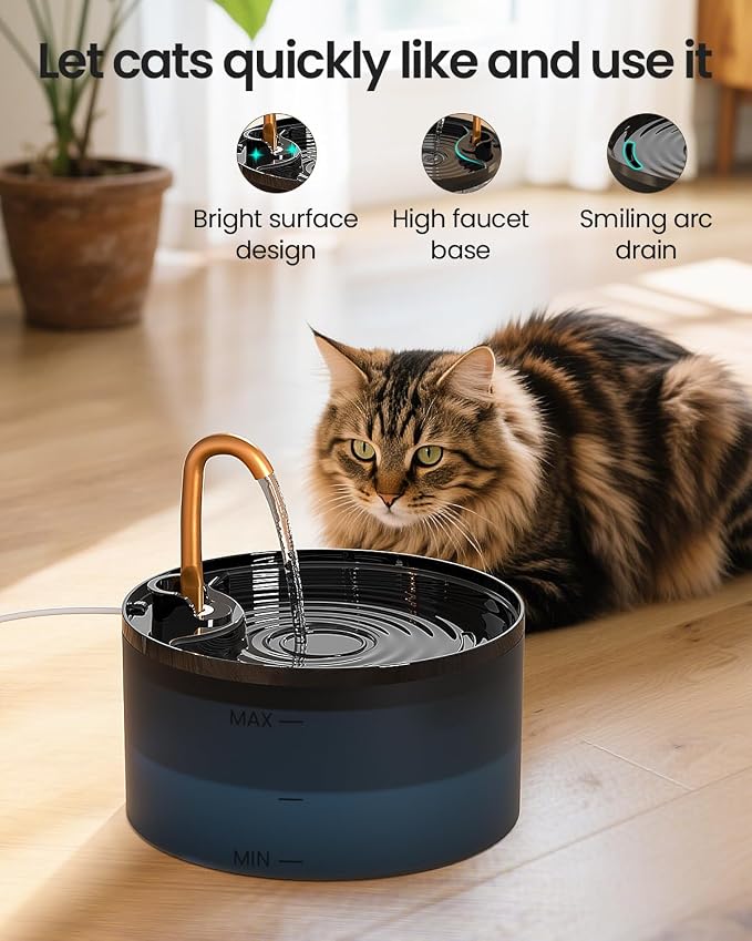 Cat Water Fountain, 71oz/2.1L Cat Fountain for Drinking with Copper Faucet, MISFANS-Designed Pump & Filter, Plastic Automatic Pet Water Fountain Bowl & Dispenser with 3-Pack Replaceable Filters