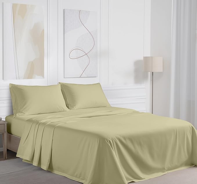 RUVANTI 100% Cotton Sheets – King Size Percale Bedding, Cooling & Breathable, Durable with a Crisp, Soft & Comfortable Feel, 16" Deep Pocket, 4-Piece Set, Sage Green