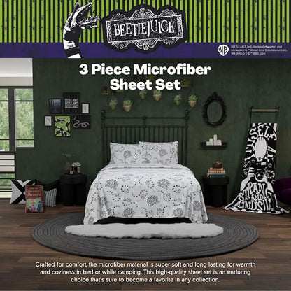 Franco Collectibles Beetlejuice Halloween Bedding Super Soft Microfiber Twin Sheet Set, College Dorm Essentials, (Officially Licensed Product)