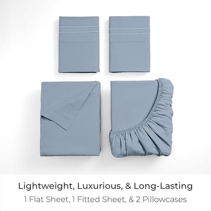 Mellanni Queen Sheets Set - 4 PC Iconic Collection Bedding - Hotel Luxury, Extra Soft, Cooling Bed Sheets - Wrinkle, Fade, Stain Resistant (Queen, Blue Hydrangea)