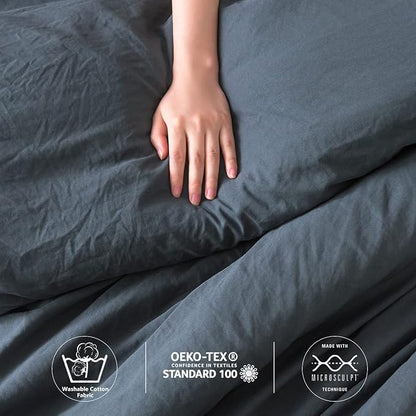 COTTEBED Silky Soft Queen Size Comforter Sets 3 Pieces Blanket Down Comforter with Pillowshams, Lightweight All Season, Washed Polycotton Microfiber for Full Queen Sized Bed, Dark Dusty Blue Grey