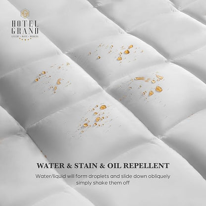 Hotel Grand Pillow Top Mattress Topper Queen Size - Waterproof Mattress Protector Quilted Fitted Mattress Pad Cover with 8-20 Inch Deep Pocket Down Alternative Fill (60x80 inch, White)