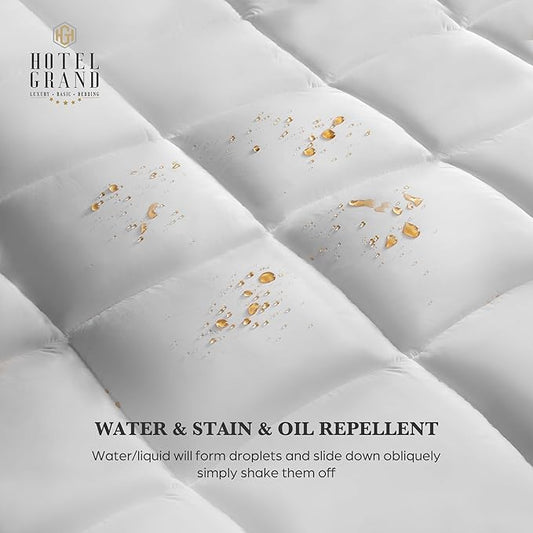 Hotel Grand Pillow Top Mattress Topper Full Size - Waterproof Mattress Protector Quilted Fitted Mattress Pad Cover with 8-20 Inch Deep Pocket Down Alternative Fill (54x75 inch, White)