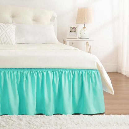 RIMELA Spa Blue Bed Skirt King Size 18 Inch Drop, Elastic Bed Skirting for Bed Base and Frame, Bedding Dust Ruffle Easy to Install, Lightweight Wrap Around Adjustable Bedskirt