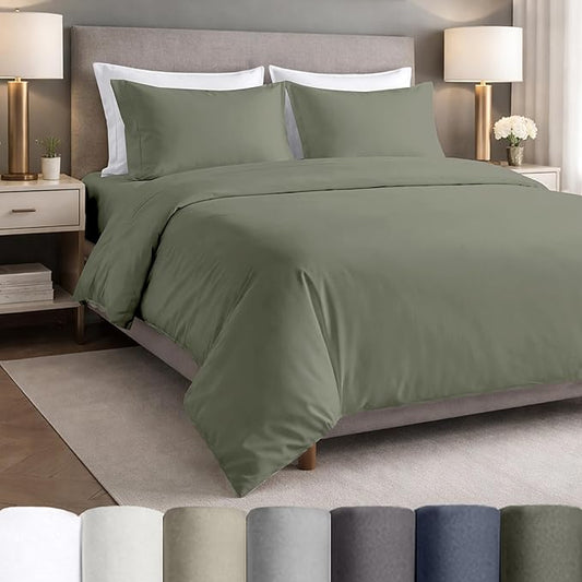 California Design Den Certified 100% Egyptian Cotton Sheets Full Size Set - Lightweight, Crisp Percale, Full Size Bed Sheets Cotton Set, Deep Pockets, Durable Luxury Bedding (Sage Mist - Grey Tone)