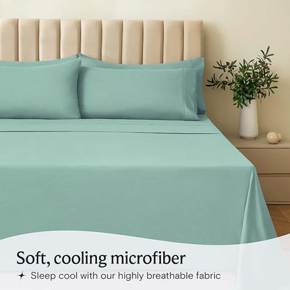 LuxClub 4 PC California King Sheet Set, Breathable Luxury Bed Sheets, Deep Pockets 18" Wrinkle Free Cooling Sheets Machine Washable Hotel Bedding Silky Soft - Light Teal Cal King