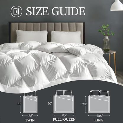 Hotel Grand White Goose Down Fiber Comforter Twin, Extra Warmth Goose Down Fiber Winter Duvet Insert Twin, Hotel Hypoallergenic Bedding Comforter for Cold Weather 42oz, 68 x 90 Inch