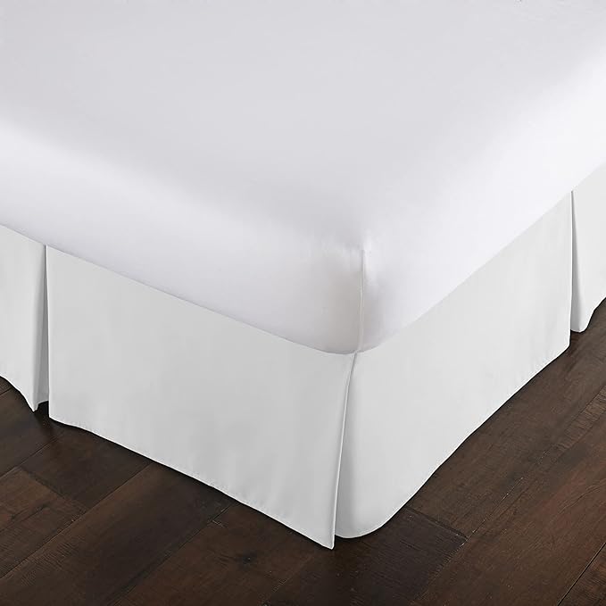 Southshore Fine Living, Inc. Pleated King Bed Skirt 14 Inch Drop - Classic White Bed Skirt, Dust Ruffle for King Size Bed - Fade Resistant for Everyday Use, Durable Microfiber - Bright White