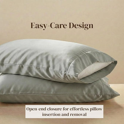 Beckham Hotel Collection Pillowcases King Size Set of 2, Cool Touch Cotton Sateen Fabric, 500TC, Silky Smooth & Soft, Open End, Aqua Gray