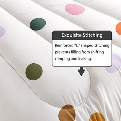 Colorful Polka Dots Comforter Set for Girls,Girly Kawaii Cartoon Bedding,King Size Multicolor Circles and White Comforter for Girls Women,Modern Geometry Bedding Set 1 Quilt 2 Pillowshams