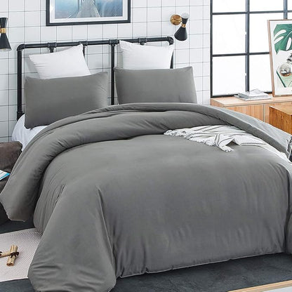 CLOTHKNOW Dark Grey Full Size Comforter Set Gray Bedding Comforter Sets Soft Men Boys Comforter with 2 x Pillow Cases