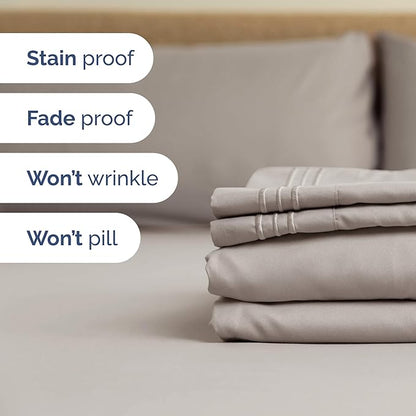 Full XL Bed Sheet - 4 Piece Full XL Bed Sheets Set - Soft, Breathable & Cooling - Hotel Luxury Bedding for Women, Men, Kids, Teens, Boys & Girls - Deep Pockets, Comfy, Fade & Wrinkle Free - Light Grey